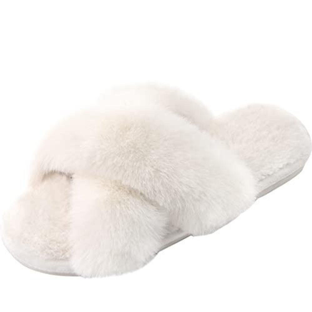 Parlovable Women Cross Band Slippers Size 7/8 Fuzzy Open Toe New With Tags‎